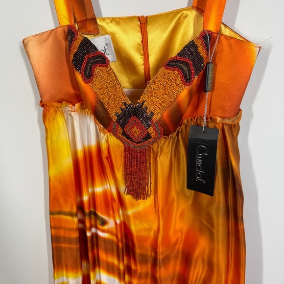 Camelot Orange 100% Silk Maxi Dress Beaded Bodice Size S Formal Evening Gown - Picture 13 of 16